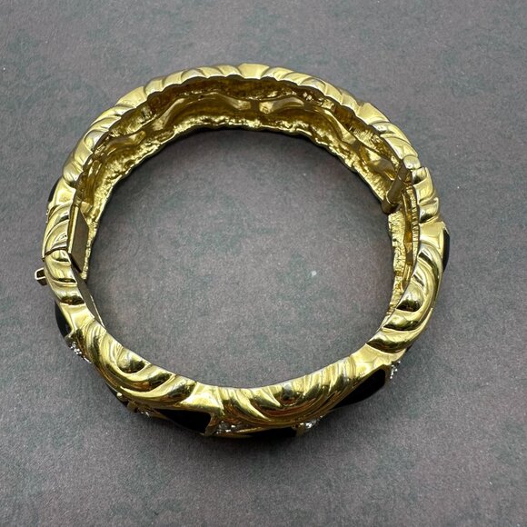 Vintage Saks Fifth Avenue Gold-Tone and Black Enamel and Quartz Bracelet - Picture 9 of 12